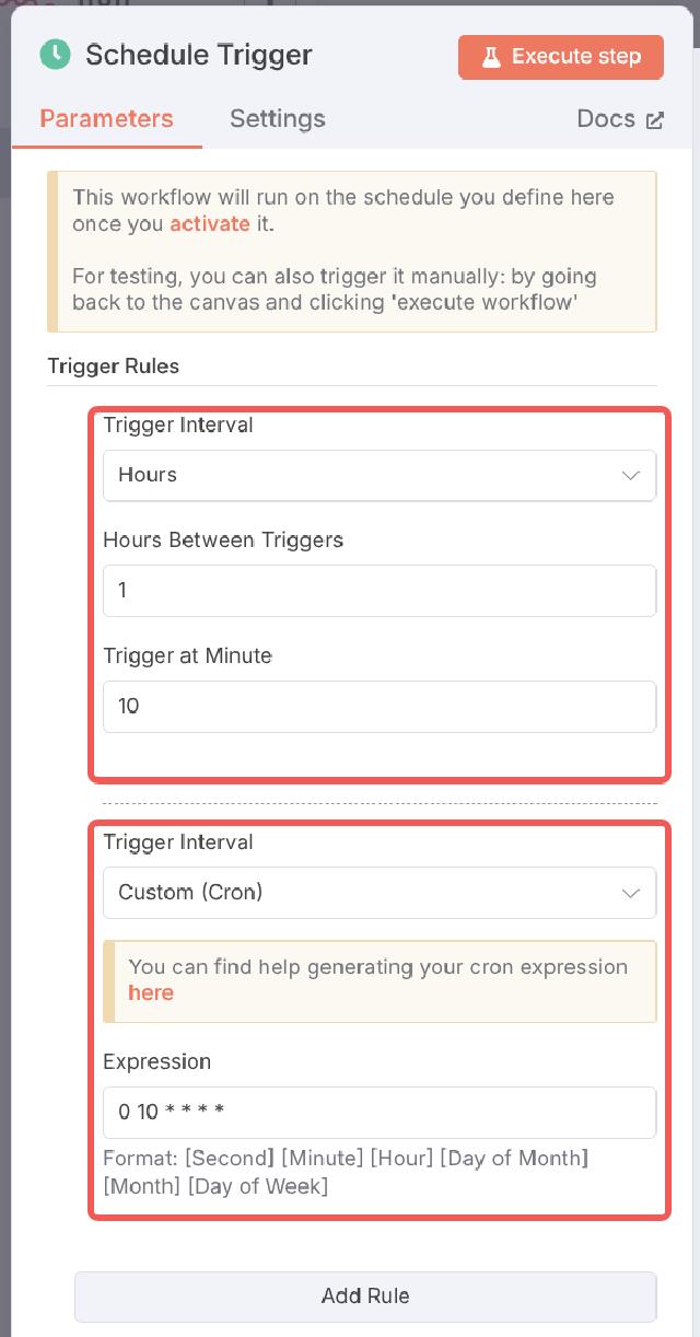 n8n schedule trigger config n8n schedule trigger config