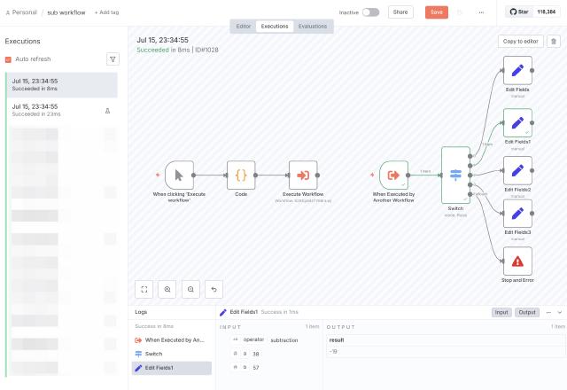 n8n sub workflow log