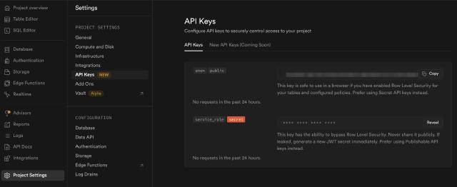 supabase project api key supabase project api key